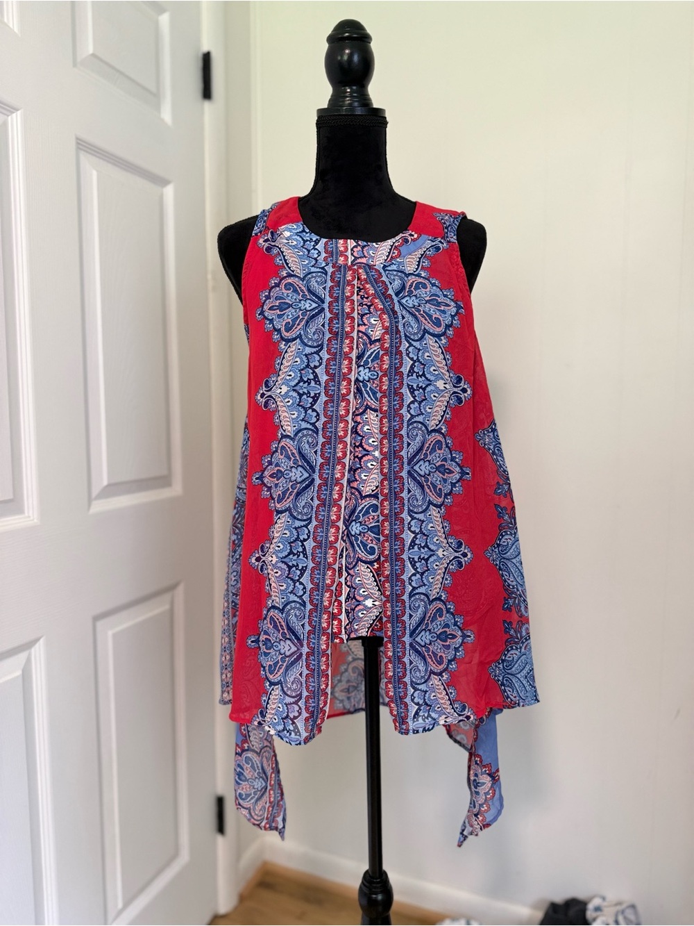 Tantrums Red Tank Top with Blue Paisley Print